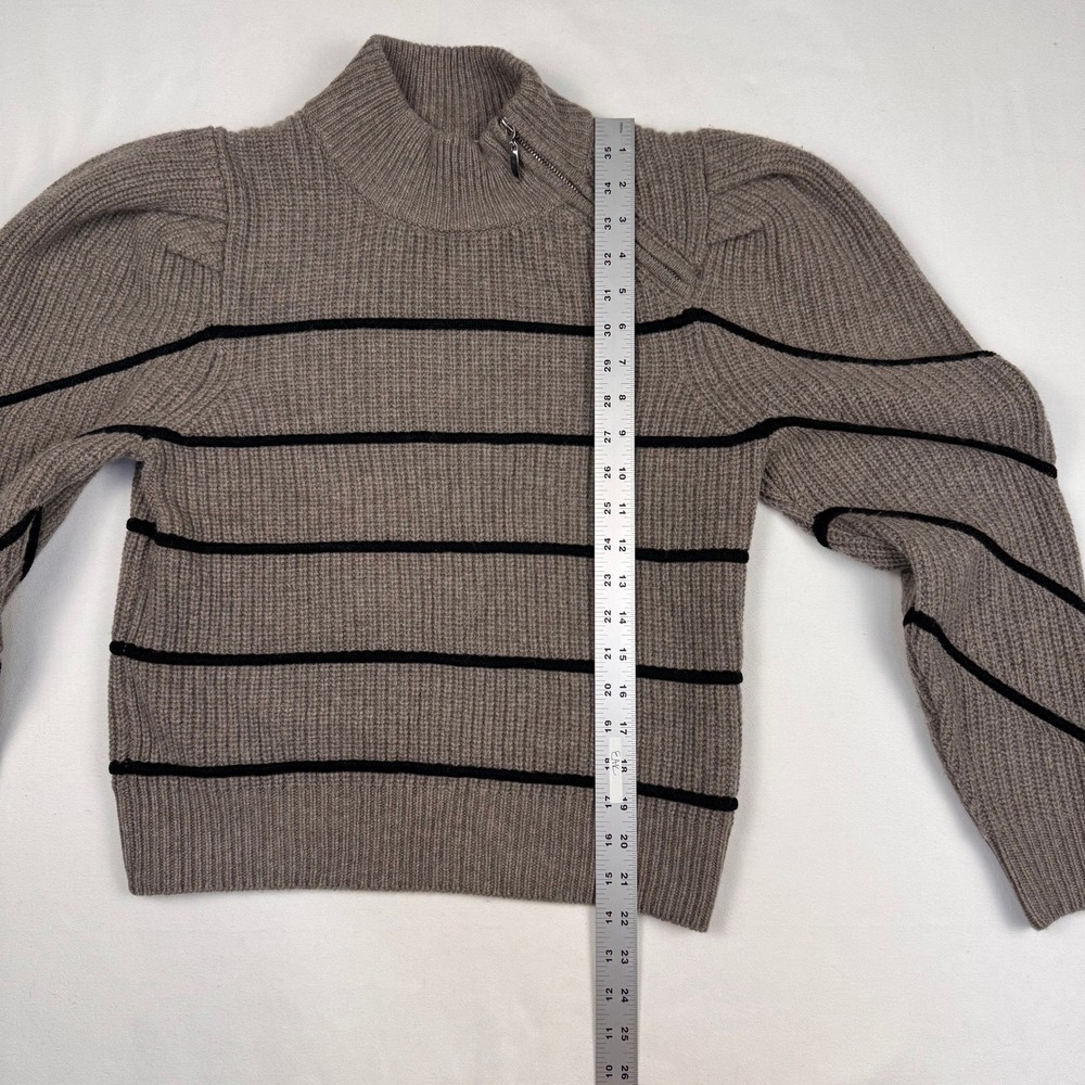 ba&sh Lady Pullover Women Size M Chamois Brown Stripe Puff Shoulder Zip Wool Yak - Picture 10 of 12